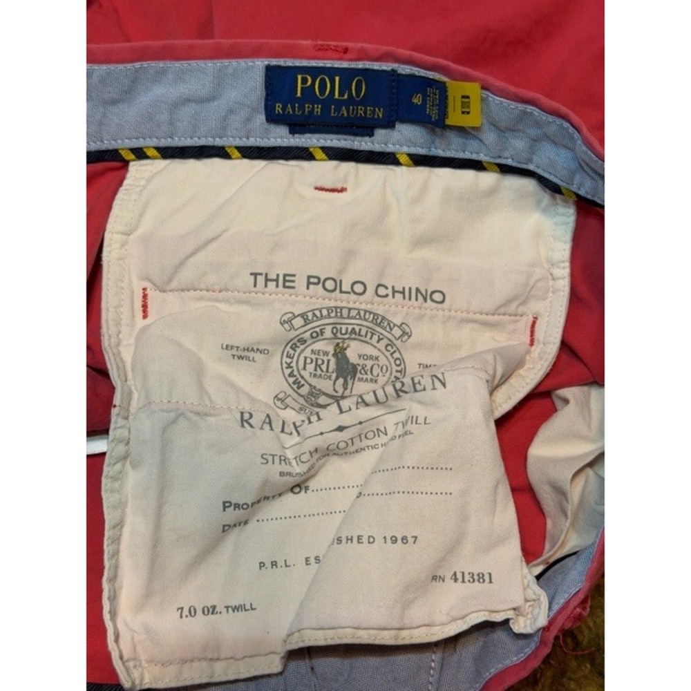 Polo Ralph Lauren Men Coral Stretch Cotton Twill Chino Shorts Size 40 Flat Front - Picture 8 of 8
